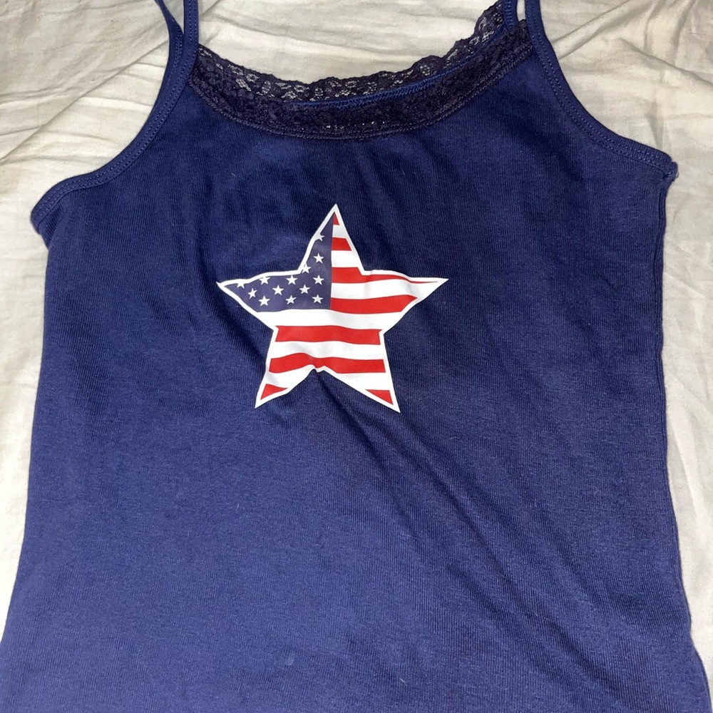 Modern Lux Blue Fitted Camisole with Patriotic Design